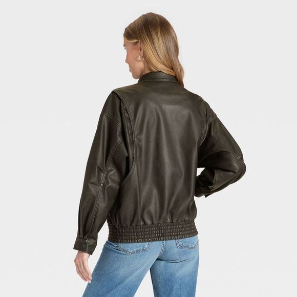 Universal Thread - Women's Relaxed Faux Leather Bomber Jacket - Unive Black - Picture 2 of 3